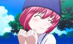  00s 1girl animated animated_gif blush child closed_eyes elfen_lied happy hat lowres lucy pink_hair smile solo tree 