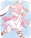  1girl angel artist_request closed_eyes dress female furry long_hair pink_hair rabbit smile solo wings 