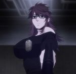  1girl dog_tags female gangsta ginger_(gangsta) glasses gun indoors long_hair redhead screencap solo stitched upper_body weapon 