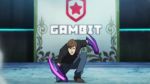  1boy alex_ich brown_hair brown_shoes cosplay gambit_gaming kha&#039;zix league_of_legends logo real_life riot_games shoes solo studio_mir 
