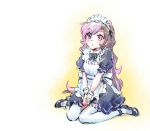  1girl apron blush brown_hair iesupa long_hair maid maid_apron multicolored_hair neo_(rwby) pink_hair rwby shoes thigh-highs 