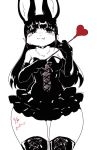  1girl :p artist_request black_clothes black_eyes black_hair boots furry heart heart-shaped_pupils long_hair looking_at_viewer monochrome simple_background solo symbol-shaped_pupils text tongue translated white_background wide_hips 