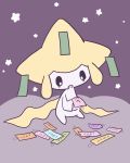  androgynous artist_request black_eyes flat_color full_body furry jirachi paper pokemon solo 