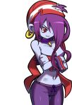  1girl blue_skin breasts cleavage earrings jewelry lipstick makeup official_art purple_hair purple_lipstick red_eyes risky_boots shantae shantae_and_the_pirate&#039;s_curse wide_hips 