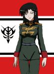  1girl 80s belt cima_garahau green_hair gundam gundam_0080 highres katarina_rina long_hair military military_uniform standing uniform zeon 