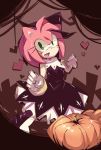  1girl alternate_costume amy_rose blush_stickers female furry gloves green_eyes hairband halloween hat heart msg01 no_humans open_mouth pumpkin sega solo sonic_the_hedgehog witch_hat 