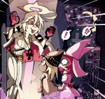  ! !! 3girls :p ahoge ankh arc_system_works belt blonde_hair bodysuit breasts bridal_veil cape cleavage coffin cross cross_necklace dress elphelt_valentine gloves guilty_gear guilty_gear_xrd guilty_gear_xrd:_revelator halo hat jack-o_(guilty_gear) long_hair multicolored_hair multiple_girls o_o open_mouth pink_hair ramlethal_valentine red_eyes redhead scared setz short_hair tears tongue tongue_out veil wavy_mouth 