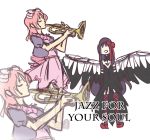  akemi_homura akuma_homura black_dress black_hair dress hair_ribbon instrument kaname_madoka mahou_shoujo_madoka_magica pink_hair ribbon vividgrim 