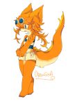  1girl artist_request blue_eyes dog female full_body furry open_mouth orange_hair simple_background solo sunglasses white_background 