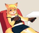  1girl artist_request blonde_hair brown_eyes female fox furry long_hair partially_colored skirt solo 