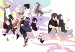  1girl 6+boys age_progression akatsuki_(naruto) bird black_eyes black_hair blonde_hair blue_eyes blue_hair feet flak_jacket glasses haori hozuki_suigetsu japanese_clothes juugo karin_(naruto) multiple_boys multiple_persona namikaze_minato naruto naruto_shippuuden orange_eyes orange_hair pigeon ponytail redhead short_hair spiky_hair star uchiha_itachi uchiha_sasuke uzumaki_naruto violet_eyes white_hair 