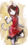  1girl brown_eyes brown_hair cat chinese_clothes copyright_request dress female furry gradient gradient_background hiepita_(1014) short_hair solo 