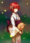  1girl ahoge blush breasts fan fire_emblem fire_emblem_if hinoka_(fire_emblem_if) japanese_clothes kimono red_eyes redhead short_hair smile 