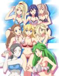  6+girls artist_request bikini black_hair blonde_hair blue_eyes blue_hair blush breasts brown_hair female fire_emblem fire_emblem:_kakusei green_hair kid_icarus lucina metroid multiple_girls my_unit my_unit_(fire_emblem:_kakusei) nintendo palutena pointy_ears ponytail princess_peach princess_zelda rosetta_(mario) samus_aran smile super_mario_bros. super_smash_bros. swimsuit the_legend_of_zelda twintails white_hair wii_fit wii_fit_trainer 