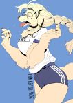  1girl artist_request blonde_hair breasts closed_eyes dog female furry gym_uniform open_mouth running simple_background solo sportswear tired uniform 