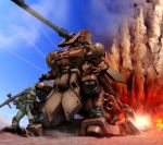  90s bazooka explosion gundam gundam_0083 hiropon_(tasogare_no_puu) mecha sky weapon xamel zaku zaku_ii 