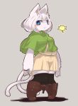  1girl blue_eyes boots cat chipar copyright_request dress female full_body furry short_hair solo thigh-highs two_tails white_hair 