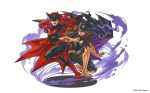  2girls aura barbara_gordon batgirl batman_(series) batwoman brown_hair cape catherine_kane dc_comics full_body gloves grappling_hook kate_kane katherine_kane mask multiple_girls official_art puzzle_&amp;_dragons redhead 