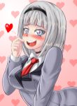  1girl anna_nishikinomiya blush breasts clothes eyebrows heart heart-shaped_pupils hearts large_breasts necktie open_mouth shimoneta_to_iu_gainen_ga_sonzai_shinai_taikutsu_na_sekai simple_teeth solo symbol-shaped_pupils teeth 