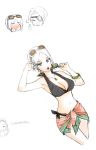  1girl bare_shoulders beard bikini blue_eyes blush bracelet breasts cleavage closed_eyes earrings eyepatch facial_hair innes_lorenz jewelry lips midriff navel necklace open_mouth short_hair sunglasses swimsuit tales_of_(series) tales_of_hearts white_hair 