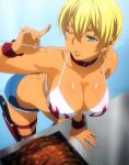  1girl bare_shoulders blonde_hair breasts butt_crack choker cleavage female food green_eyes highres large_breasts mito_ikumi screencap shokugeki_no_souma short_hair wink 