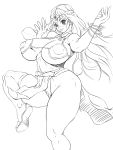 1girl blush bonten breasts curvy dragon_quest edited highres huge_breasts lineart looking_at_viewer manya monochrome sandals thick_thighs 