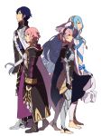  3girls ai-wa aiwatan aqua_(fire_emblem_if) armor blue_hair cloak feet fire_emblem fire_emblem:_kakusei fire_emblem_if hairband krom multiple_girls my_unit my_unit_(fire_emblem_if) nintendo pink_hair toeless_legwear 