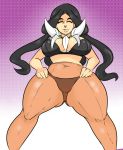  10s 1girl artist_request black_hair blue_hair bra breasts closed_eyes dracaena_(pokemon) elite_four jewelry large_breasts navel necklace panties pantyhose pokemon pokemon_(game) pokemon_xy smile thick_thighs twintails underwear 
