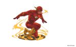  1boy aura bodysuit boots dc_comics emblem flash_(series) full_body kneeling mask official_art puzzle_&amp;_dragons solo the_flash 
