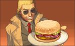  1boy animated animated_gif food grin hamburger kazuhira_miller metal_gear_(series) metal_gear_solid_v pixel_art smile sunglasses 