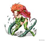  1girl batman_(series) breasts cleavage dc_comics full_body leaf leaf_bikini official_art one_eye_closed poison_ivy puzzle_&amp;_dragons redhead solo thigh-highs vines 