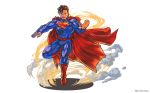  1boy belt black_hair bodysuit cape dc_comics emblem full_body kryptonian official_art puzzle_&amp;_dragons solo superman superman_(series) 