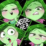  blush disgust_(inside_out) green_eyes green_hair green_skin inside_out lips pixar scarf sweat tears 