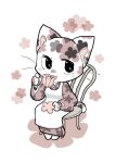  1girl black_eyes cat drinking female full_body japanese_clothes oda_takashi sitting solo tea white_background 