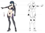  1girl ass back bikini breasts character_sheet concept_art cyborg female igawa_asagi kagami_hirotaka kunai large_breasts long_hair official_art simple_background striped_background swimsuit taimanin_asagi taimanin_asagi_battle_arena weapon 