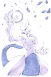  mewtwo nintendo no_humans pokemon pose serious simple_background solo tail traditional_media white_background 