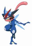  artist_request frog full_body greninja long_tongue no_humans pokemon red_eyes satoshi-greninja simple_background solo tongue white_background 