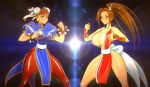  akiranime animated animated_gif bouncing_breasts breasts brown_hair chun-li cleavage double_bun fatal_fury fighting_stance huge_breasts large_breasts long_hair ponytail shiranui_mai street_fighter 