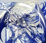  blue_eyes bone djinn_equip jewelry long_hair magi_the_labyrinth_of_magic multiple_arms ren_hakuryuu scythe skeleton third_eye weapon white_hair wings 