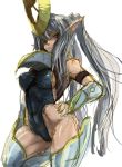  1girl ally_of_justice_catastor bakabakasii breasts female highres large_breasts legs long_hair looking_at_viewer one-piece_swimsuit ponytail red_eyes shiny shiny_skin sketch solo swimsuit very_long_hair yu-gi-oh! yuu-gi-ou_duel_monsters 