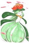  1girl blush crown female flower lilligant nintendo no_humans petals plant_girl pokemon red_eyes simple_background solo traditional_media 