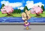 1girl animated animated_gif chibi gimicalmas running touhou toyosatomimi_no_miko tree 