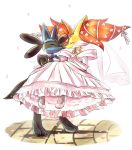  carrying delphox konna-nani lucario petals pokemon pokemon_(game) princess_carry ribbon suit veil wedding_dress 