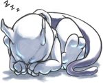 artist_request mewtwo nintendo no_humans pokemon pokemon_(game) simple_background sleeping solo tail 