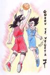  2boys basketball dragon_ball dragonball_z gradient gradient_background jumping multiple_boys saiyan son_gokuu sport vegeta 