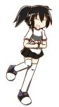  1girl ^_^ black_hair closed_eyes gym_shirt gym_uniform medisuke original shirt skirt smile tennis_ball thigh-highs twintails white_legwear 