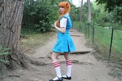  cosplay forest knee_socks lana_rain nature neon_genesis_evangelion orange_hair outdoors photo sailor school_uniform serafuku souryuu_asuka_langley 