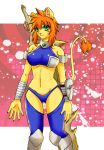  1girl artist_request breasts copyright_request female furry green_eyes lion orange_hair short_hair solo sword 