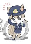  1girl black_eyes female hat oda_takashi open_mouth police police_uniform simple_background skirt solo squirrel uniform white_background 
