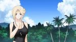  1girl blonde_hair blue_eyes breasts cleavage dog_tags large_breasts muvluv muvluv_alternative muvluv_total_eclipse palm_tree short_hair solo stella_bremer tank_top tree 